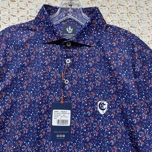 NEW Donald Ross Golf Polo Shirt Men's Small Blue  Patriotic Firework Print